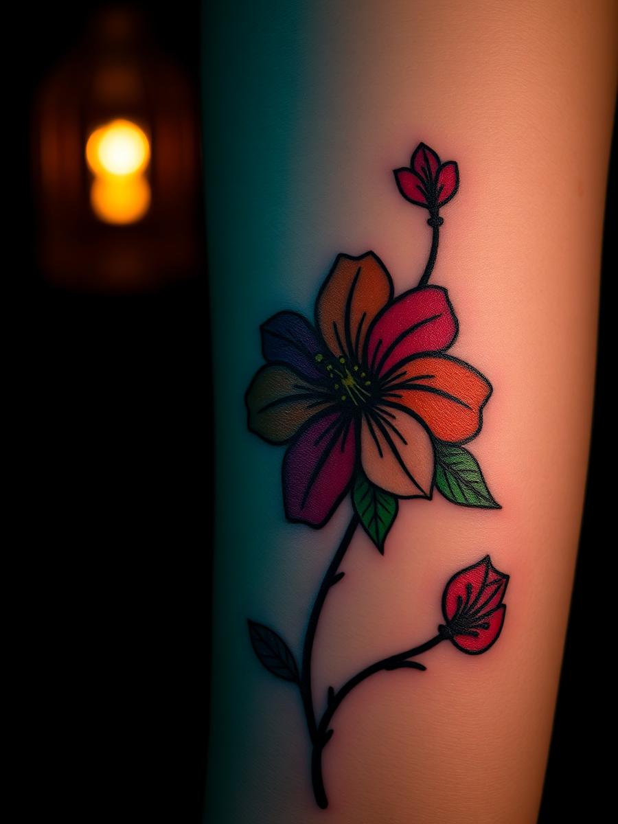 Color neo-traditional floral tattoo on an arm
