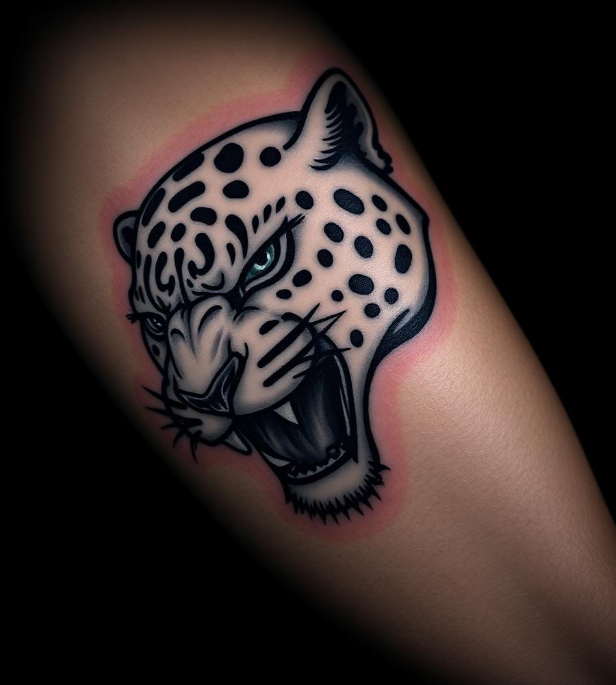 Traditional bold line panther tattoo