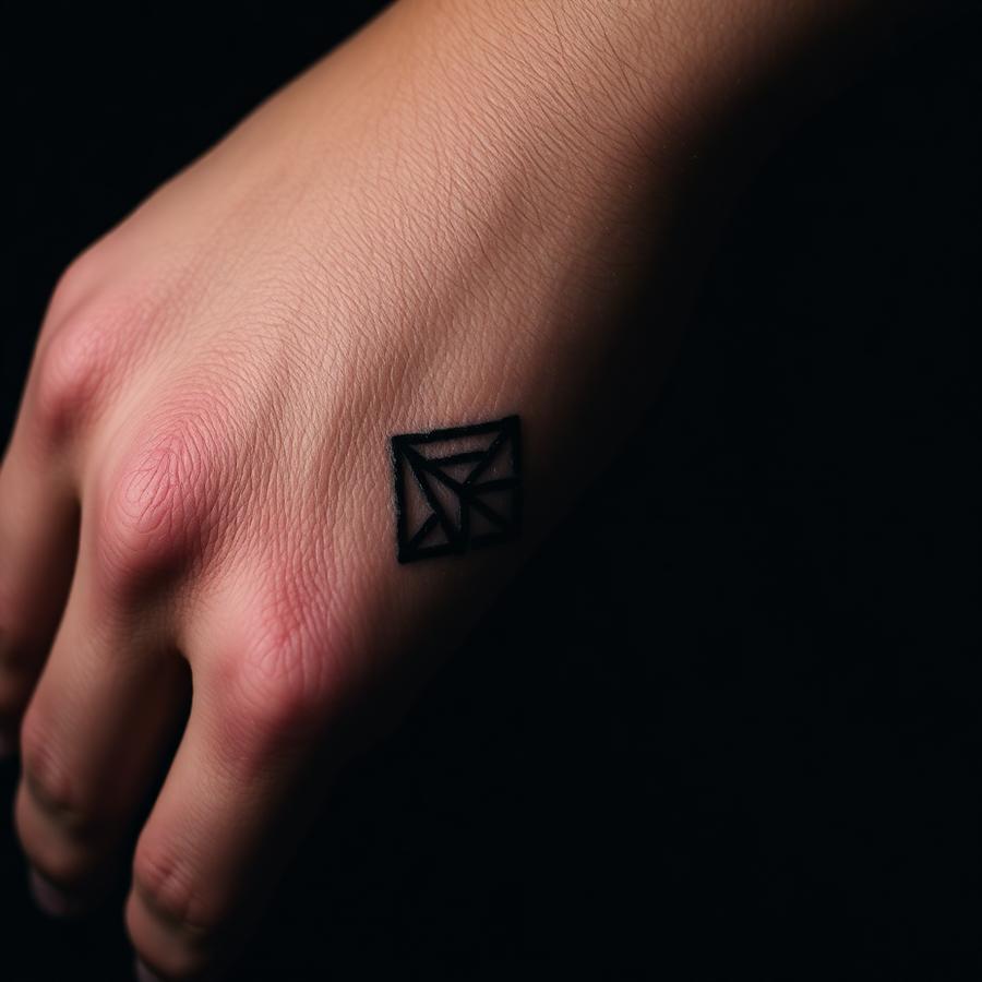 Geometric fine line tattoo on a hand